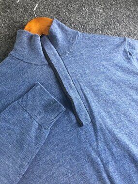 Banana Republic 100% Meerino Wool 1/4 Zip Sweater Mens Medium Light Blue Preppy